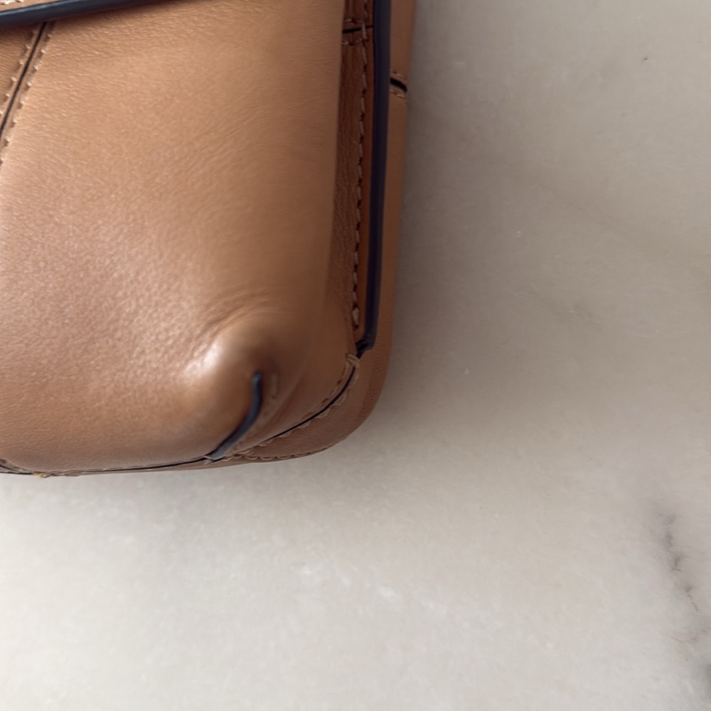 Tory Burch Block  T Mini Satchel Bag Light Tan Leather Handbag Top Handle 2 Ways - Picture 13 of 17